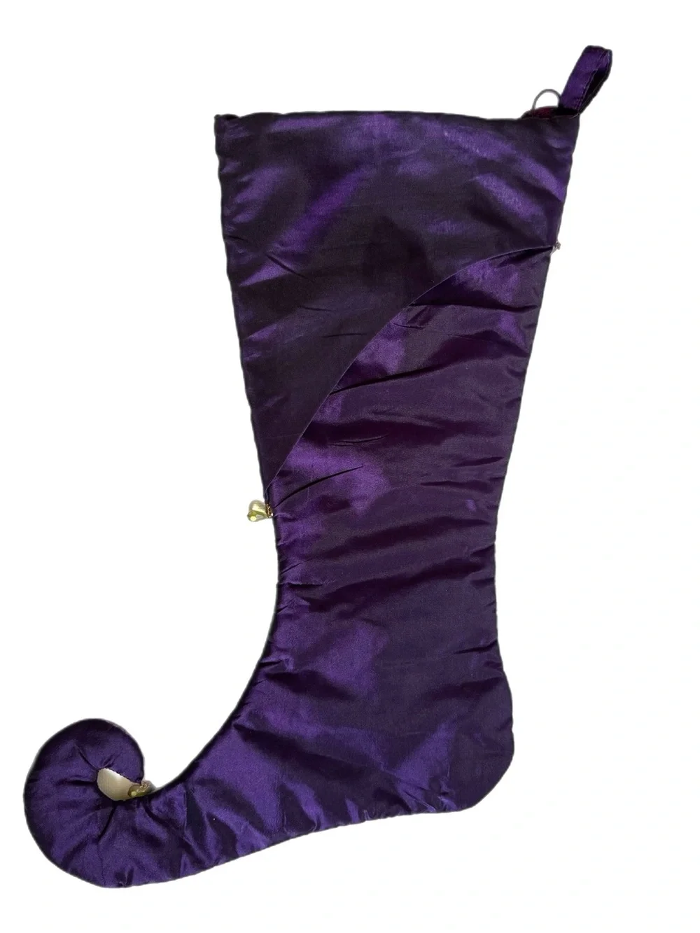Pier 1 Purple Jester Elf Christmas Stocking Beaded Tassel Jeweled Holiday Decor